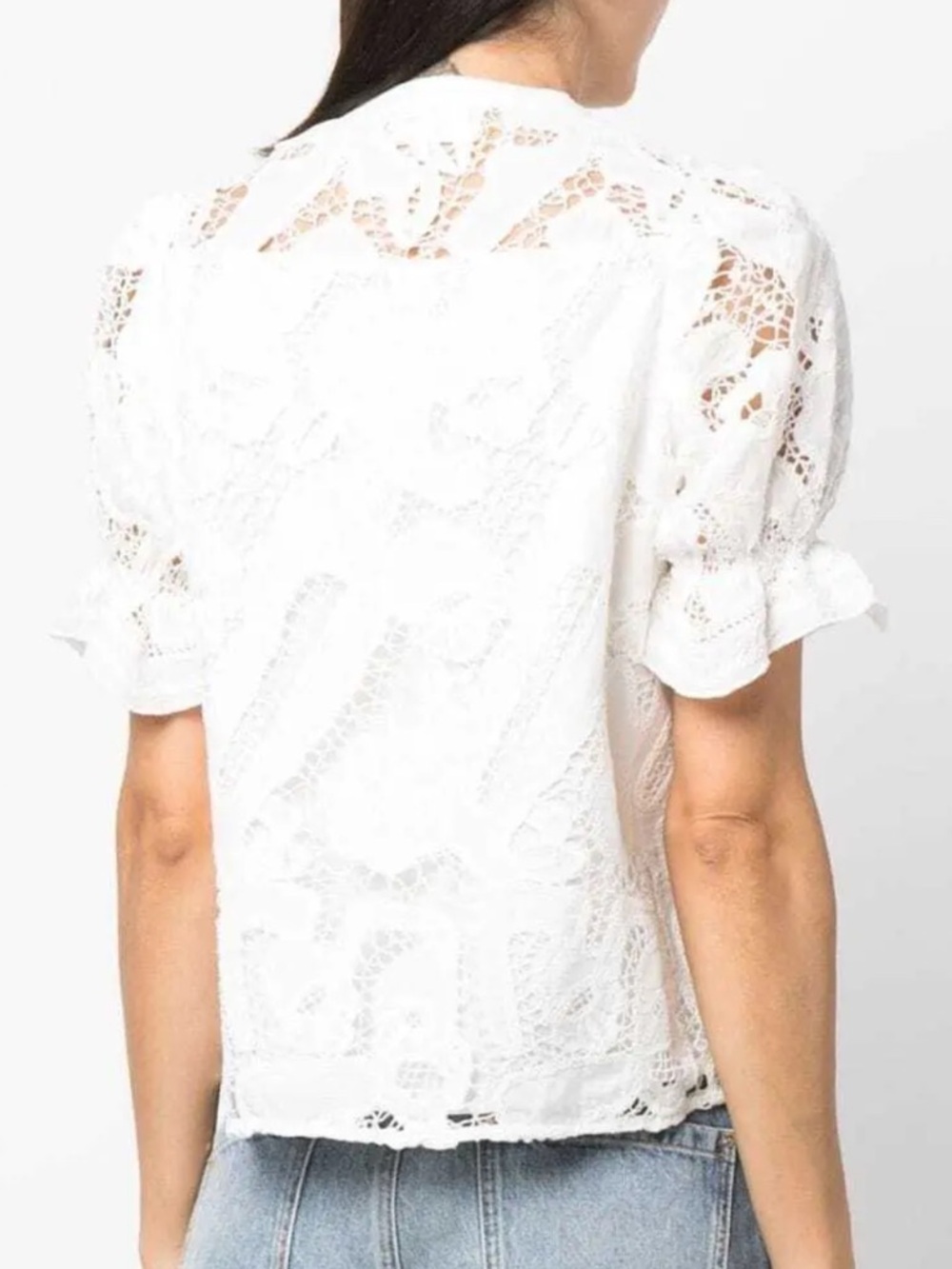BA&SH Irkin Guipure Lace White Short Sleeve Button Down Blouse Small $230 - Picture 8 of 16